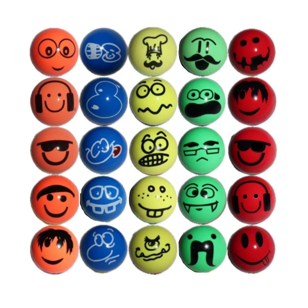 Expressive Face Bouncy Balls, 32mm High Bounce Rubber Ball Design, Pack of 25,